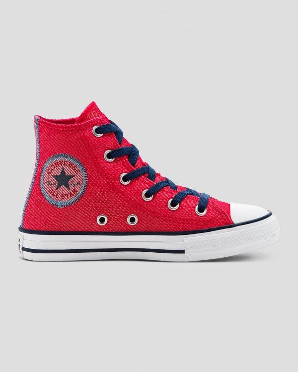 Converse Chuck Taylor All Star Denim Reverse Twill Rød Sko Danmark - Converse Høje Sneakers Børn - 0